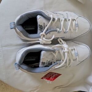 NIB New Balance 608 White and Light Blue Leather Sneakers Sz 9 Wide